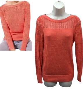 LOFT Coral Knit Boatneck Open Weave Sweater Top - Women’s XS